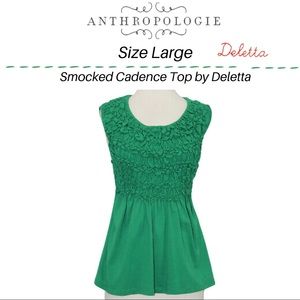 *Price ⬇️ Deletta Top ~ Anthropology Green smocked summer green size Large